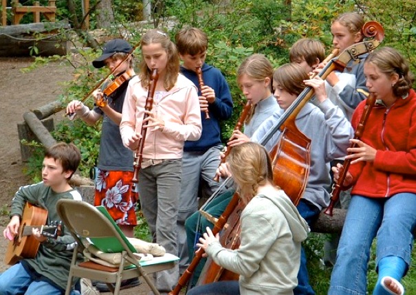 Students from the Whidbey Island Waldorf School (Washington) played in a mixed ensemble at an outdoor Michaelmas celebration.